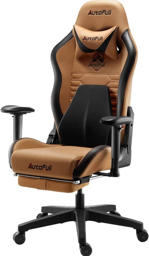 AutoFull C3 Gaming Chair Office Chair PC Chair with Ergonomics Lumbar Support, Racing Style PU Leather High Back Adjustable Swivel Task Chair with Footrest (Brown)