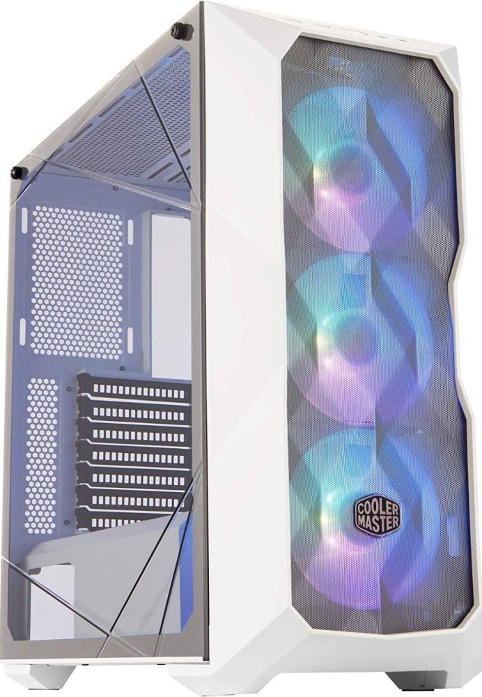 Cooler Master MasterBox TD500 Mesh White Airflow ATX Mid-Tower with Polygonal Mesh Front Panel, Crystalline Tempered Glass, E-ATX up to 10.5", Three 120mm ARGB Lighting Fans