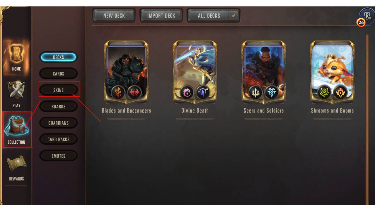 Find the Skins Tab