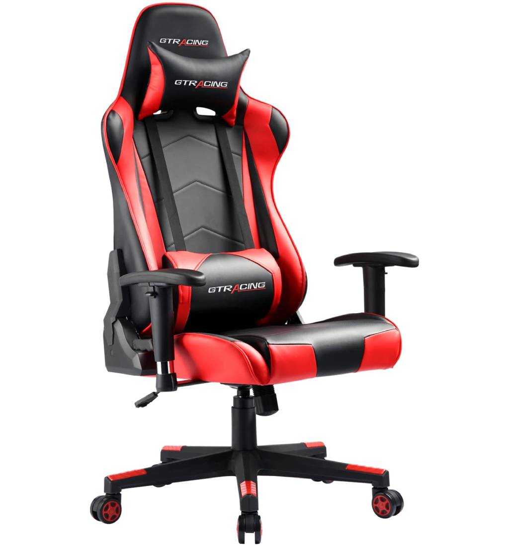 GTRACING Gaming Chair Racing Office Computer Ergonomic Video Game Chair Backrest and Seat Height Adjustable Swivel Recliner with Headrest and Lumbar Pillow Esports Chair,Red