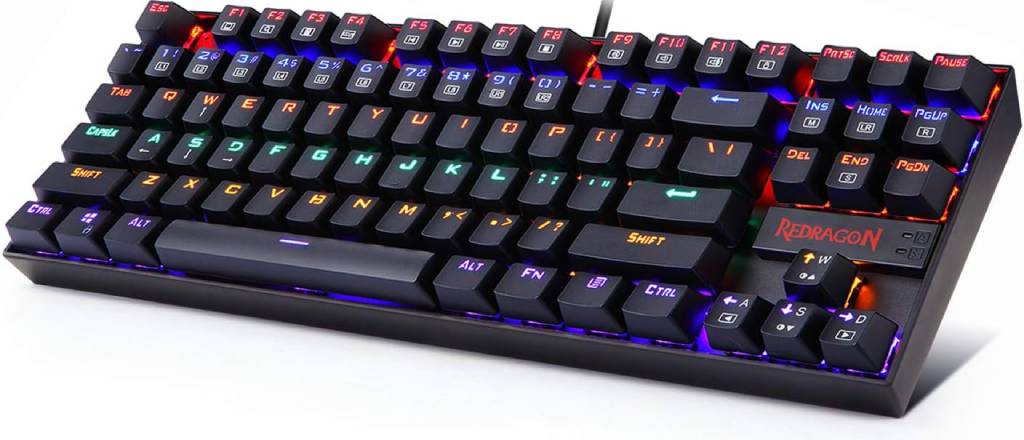 Redragon K552 Mechanical Gaming Keyboard 87 Key Rainbow LED Backlit Wired with Anti-Dust Proof Switches for Windows PC (Black Keyboard, Red Switches)