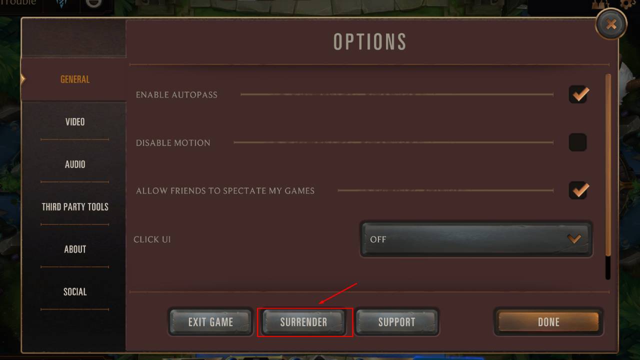 2. Select "Surrender"